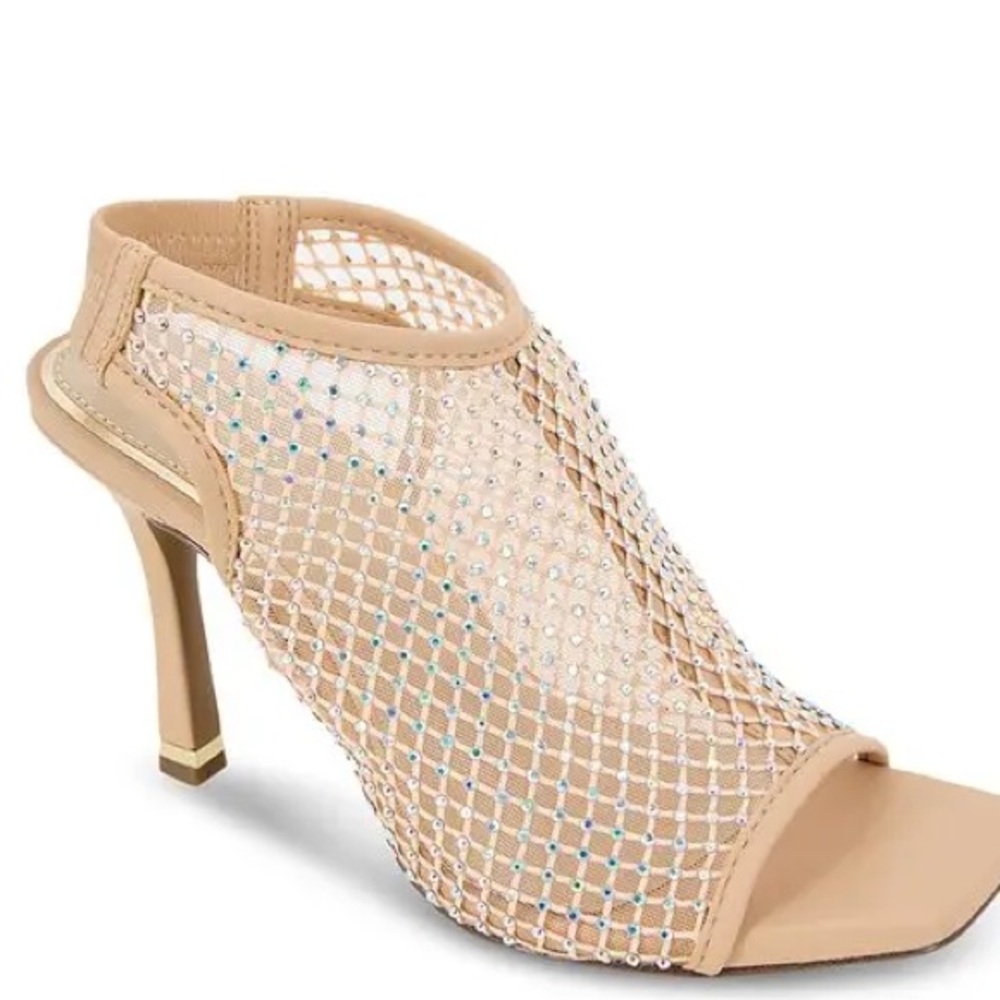 Kenneth Cole Nude Mesh Slingback High Heel Sandals with Crystal Detail